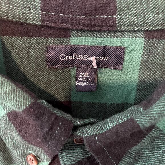 Croft & Barrow 100% Cotton Green/Black Checked Flannel Shirt Sz 2XL - Picture 5 of 6